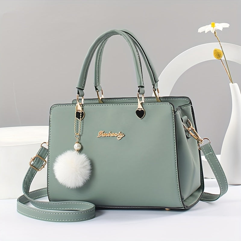 Elegant Lightweight Faux Leather Handbag - Women's Solid Color Shoulder Bag with Tassel Embellishment, Adjustable Strap, Zipper Closure, Polyester Lined, Edge Paint Detail - Available in Multiple Colors